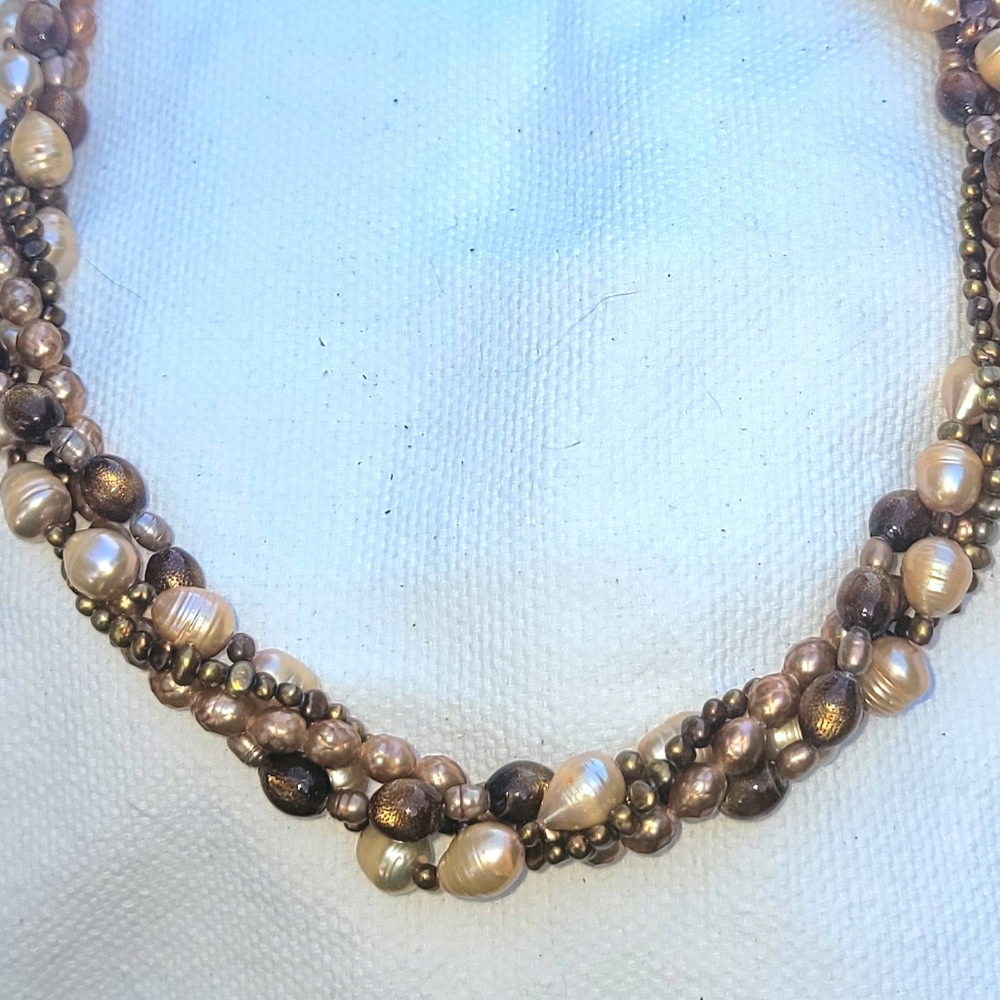 4 Strand Pearl Golden Coral Necklace 24" - 26"